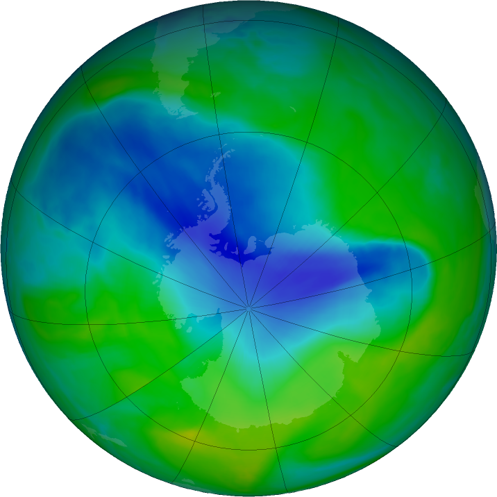 Antarctic ozone map for 15 December 2023